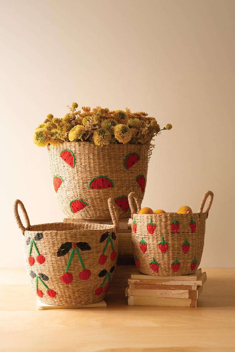 Set of Three Seagrass Baskets Fruit
