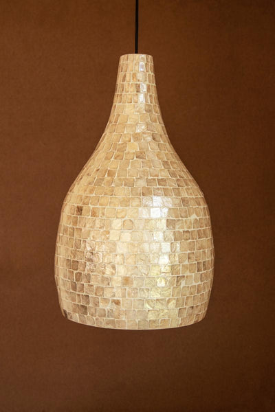 Elongated Spun Bamboo & Capiz Shell Pendant Light – Coastal Lighting