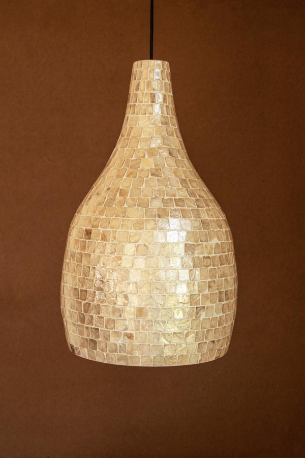 Elongated Spun Bamboo & Capiz Shell Pendant Light – Coastal Lighting