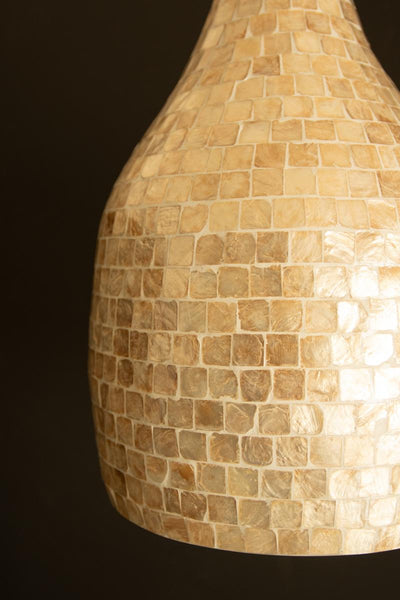 Elongated Spun Bamboo & Capiz Shell Pendant Light – detail