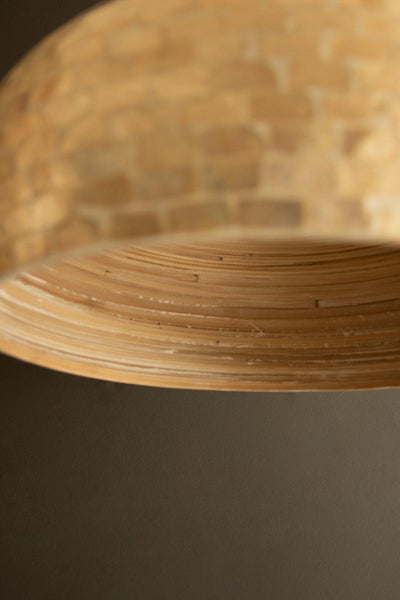Round Spun Bamboo & Capiz Shell Pendant Light – detail