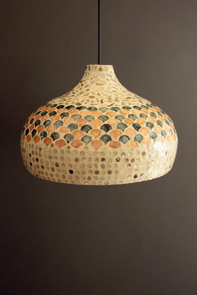 Spun Bamboo Pendant Light with Colorful Capiz Shell Mosaic