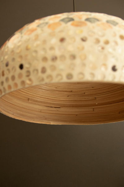Spun Bamboo Pendant Light with Colorful Capiz Shell Mosaic – detail