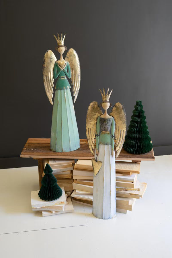 Set of 2 Painted Metal Christmas Angels
