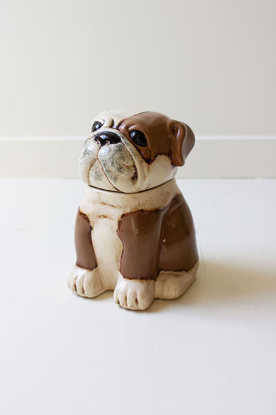 Ceramic Bulldog Canister – Glazed Brown Dog Treat & Cookie Jar – view 3