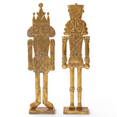 Set of Two Antique Gold Nutcrackers – 42" tall gold metal Christmas holiday decor