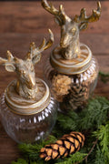 Set of 2 Glass Canisters with Antique Brass Reindeer Tops - view 3