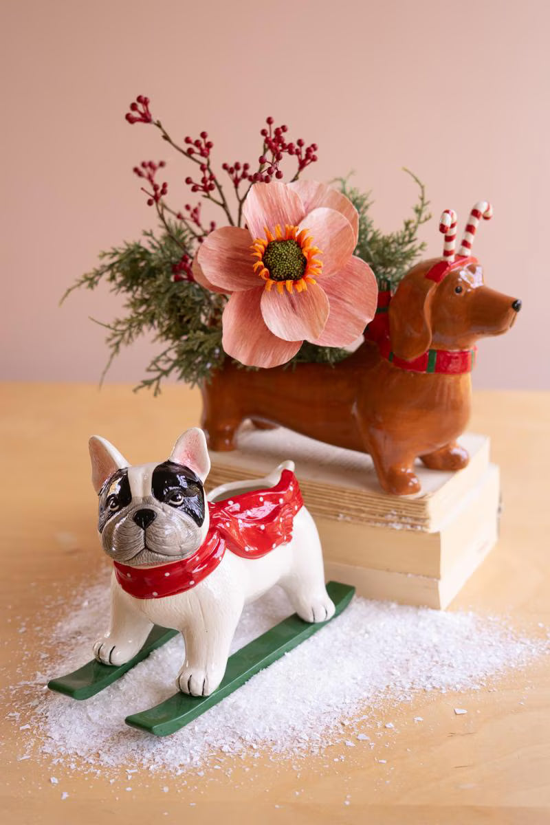 Ceramic Christmas Skiing Dog Figurine - view 5
