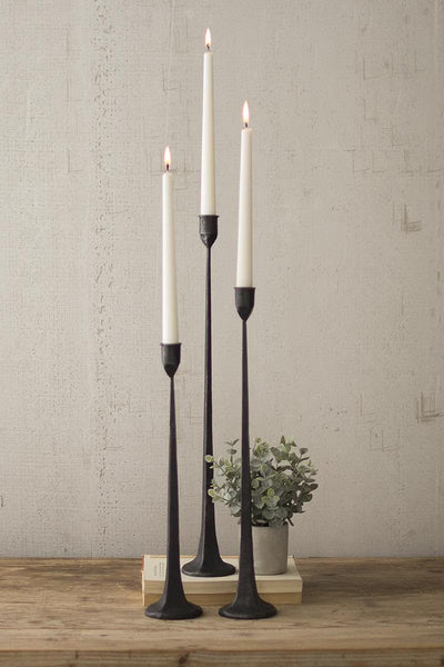 Tall Cast Iron Taper Candle Holders, Set of 3 – Antique Black Candlesticks – view 1
