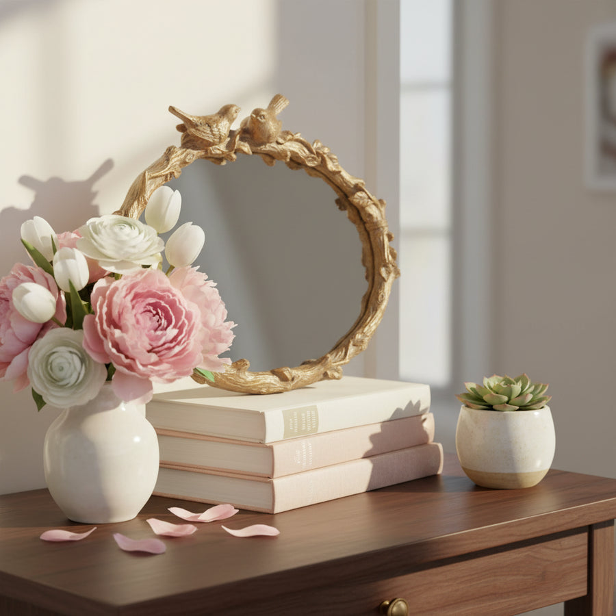Bird on Branch Oval Mirror — Nature-Inspired Wall Accent