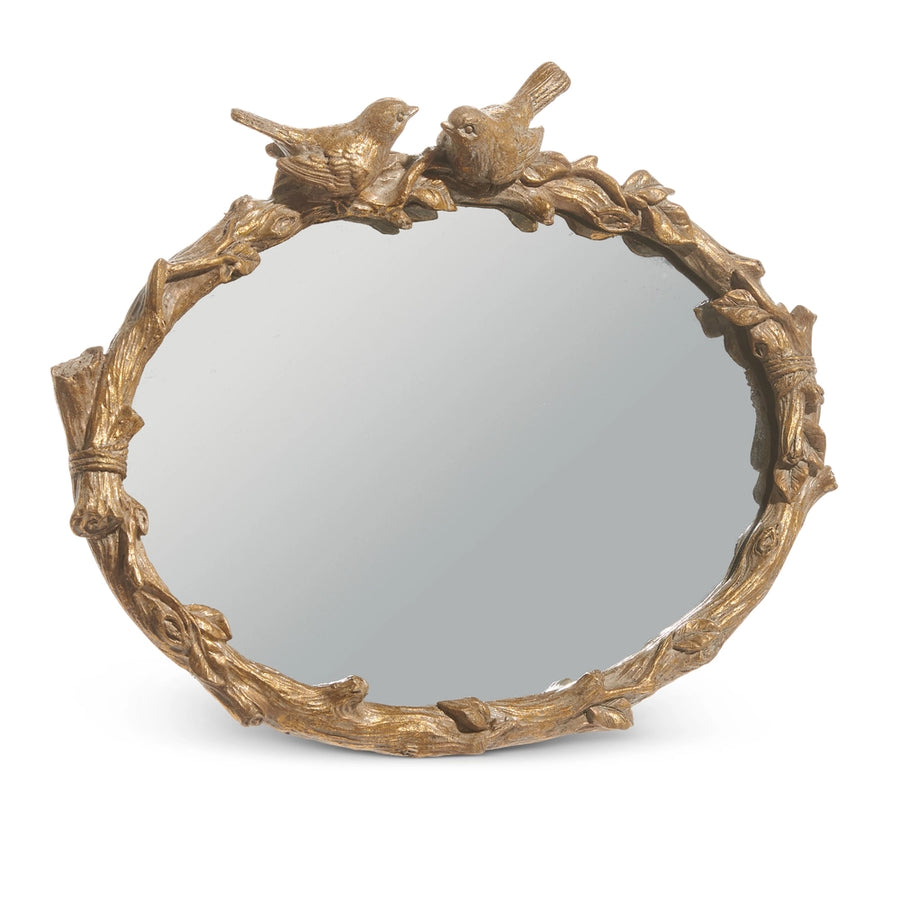 Bird on Branch Oval Mirror — Nature-Inspired Wall Accent