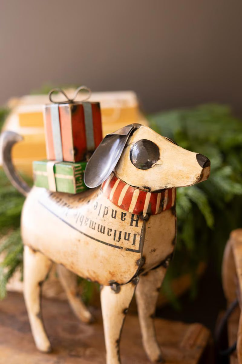 Set of 2 Recycled Metal Christmas Dogs