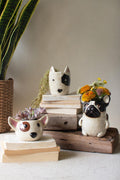 Set of 2 Ceramic Black & White Dog Head Planters