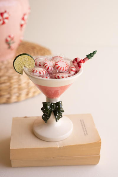 Set of 2 Ceramic Christmas Martini Glasses