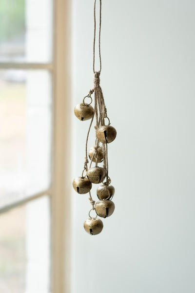 Gold Jingle Bell Bunch on Jute Rope Christmas Door Hanger