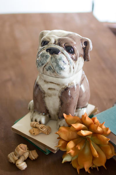 Ceramic Bulldog Canister – Glazed Brown Dog Treat & Cookie Jar – view 2