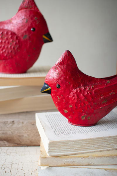 Set of 2 Painted Metal Christmas Cardinals