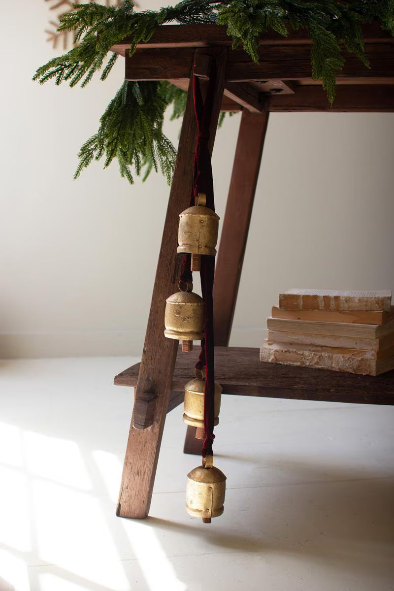 Jingle Bell Cluster with Maroon Velvet Ribbon - view 3