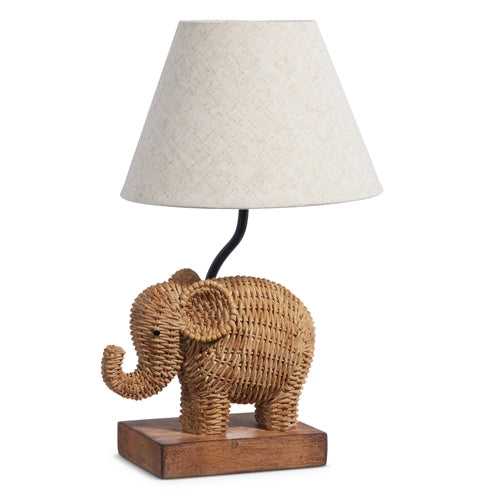 Woven Elephant Lamp with Shade — Artisan Accent Table Lamp