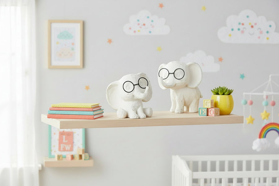 Elephant with Glasses — Adorable Nursery Accent Figurine set of 2