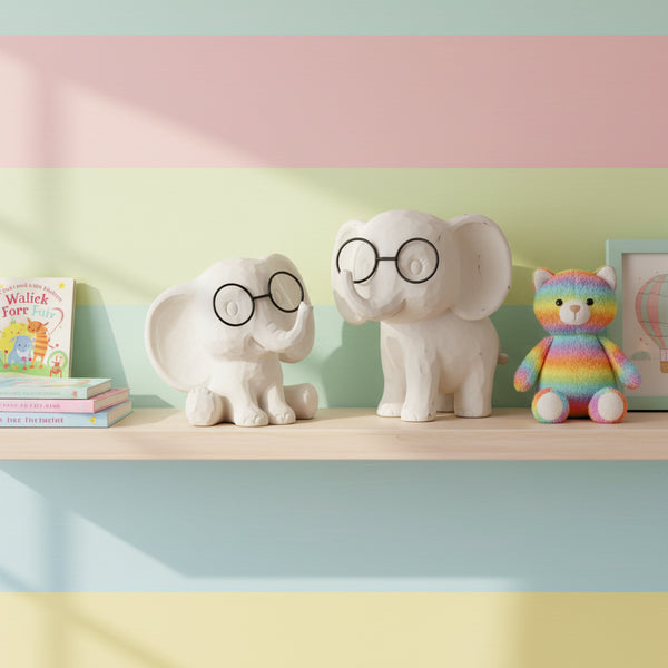 Elephant with Glasses — Adorable Nursery Accent Figurine set of 2