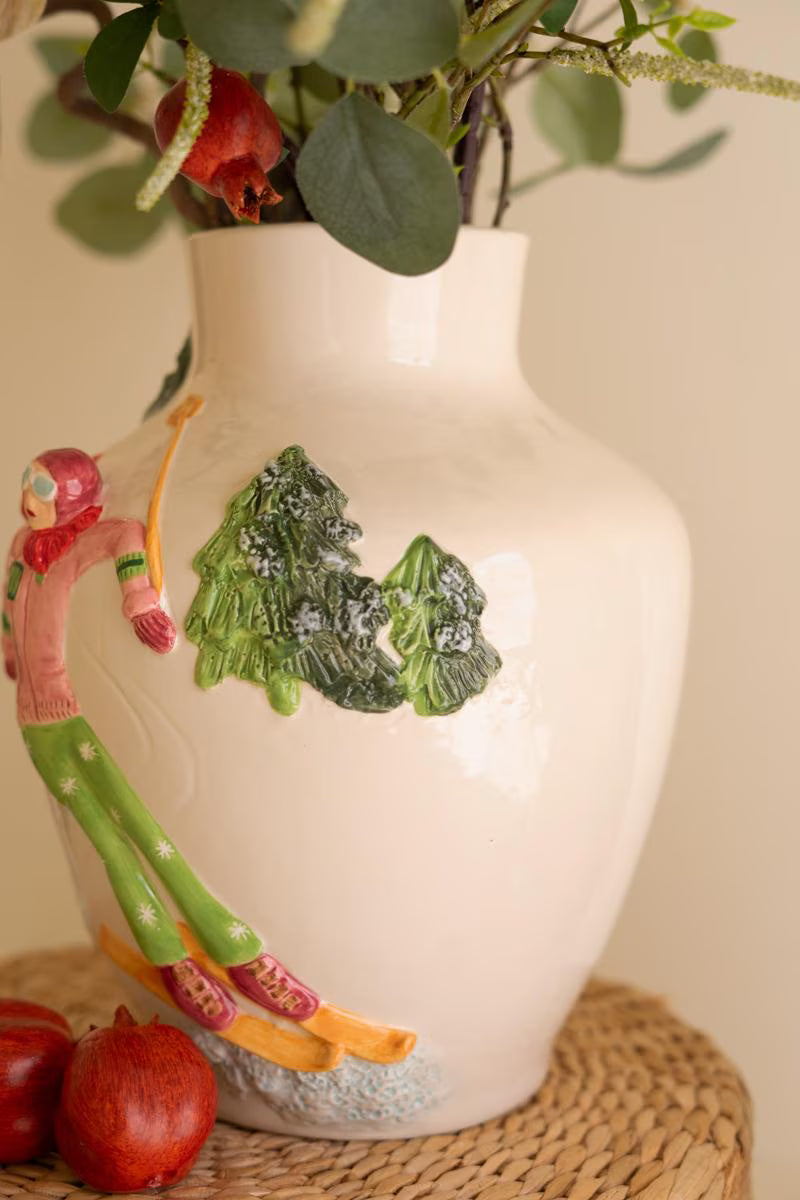 Ceramic Christmas Vase with Skier