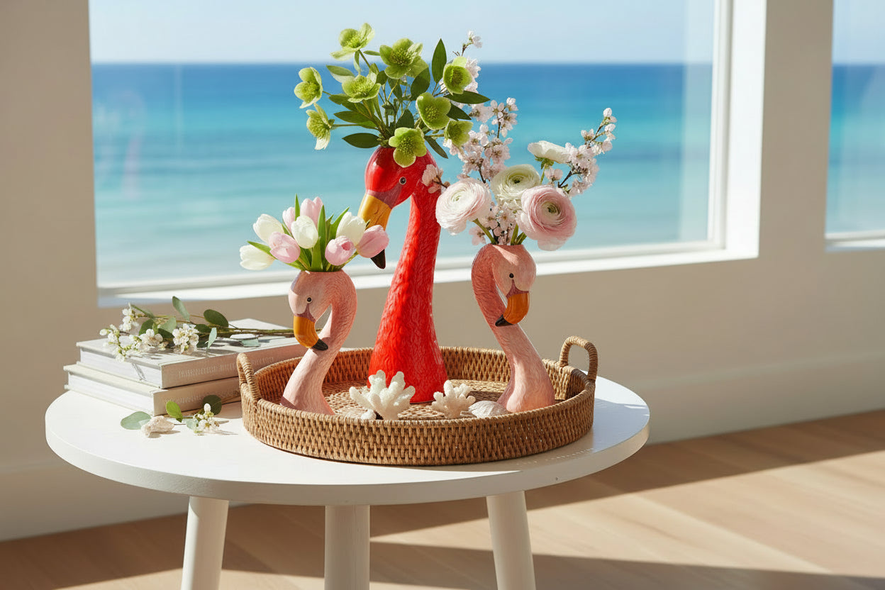 Flamingo Head Vase — Tropical Statement Planter & Vase 3 in a set