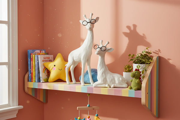 Giraffe with Glasses — Whimsical Safari Nursery Figurine set of 2