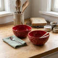 Set of 2 Glazed Ceramic Strawberry Bowls – Textured Summer Serving Décor