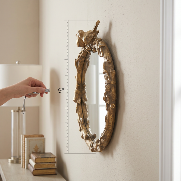 Bird on Branch Oval Mirror — Nature-Inspired Wall Accent