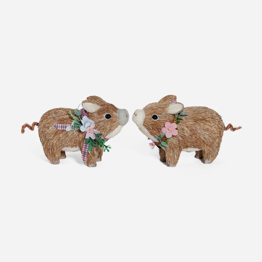 Flower Pig Figurine - Set of 2 Assorted