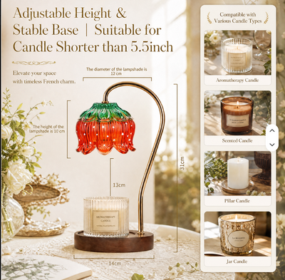 Candle warmer lamp glowing on a side table
