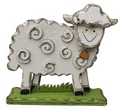 Decorative sheep figurine with a smiling face on a white background