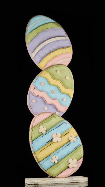 54" Refurbished Wood Easter Egg Stack | Multicolor White | Large Rustic Spring Farmhouse Statement Décor