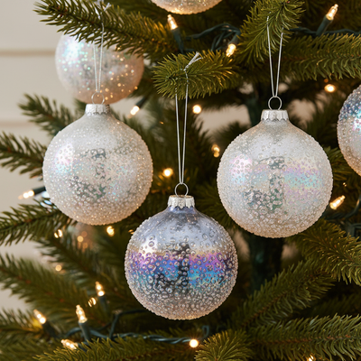 Iridescent Glass Ball Ornaments on Christmas Tree