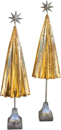 Set of Two Folded Gold Metal Trees with Silver Star – Statement Holiday Décor