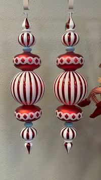 Peppermint Stripe Glass Finial Ornament – Red & White