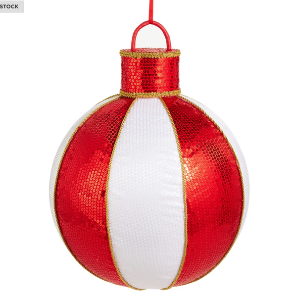 18 inch red and white sequin circus display bauble for Christmas decor