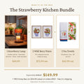 What's in the box: 1 Strawberry candle warmer lamp, 2 Wild Berry framed prints, 2 Strawberry Vine tea towels. $149.99 (separately $166.97)