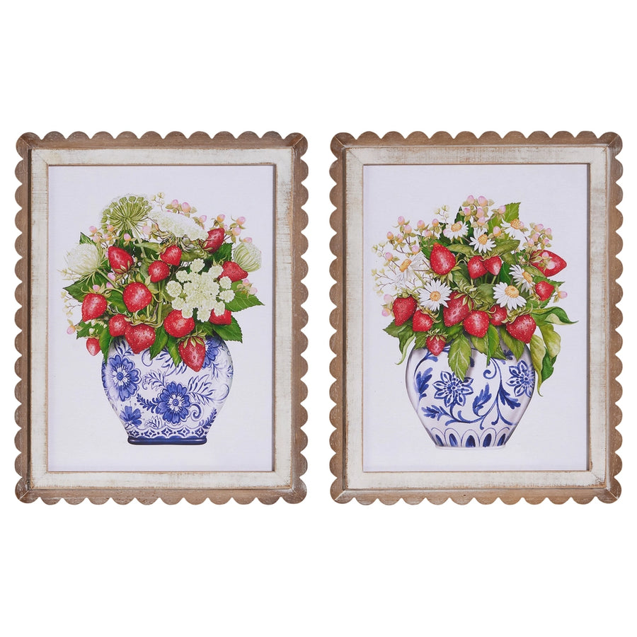 Wild Berry in Vase Scalloped Framed Wall Art — 16" Botanical Print Set of 2