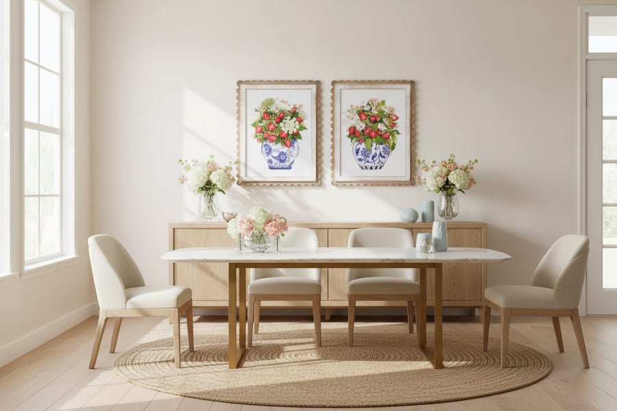 Wild Berry in Vase Scalloped Framed Wall Art — 16" Botanical Print Set of 2