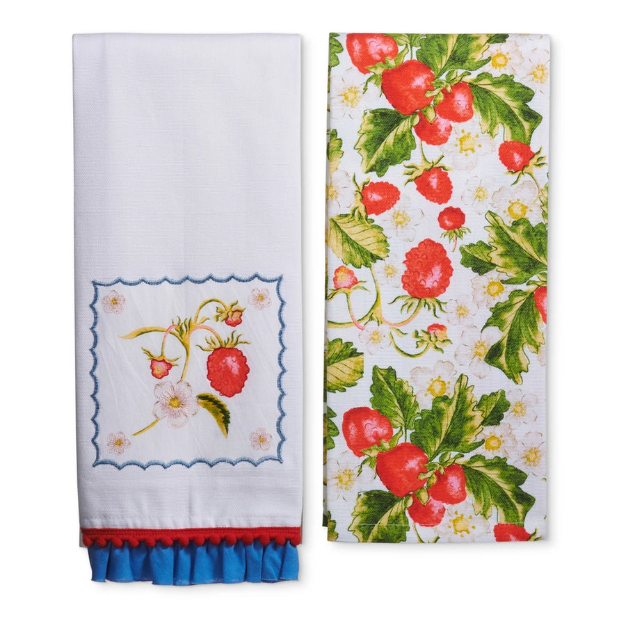 Strawberry Vine Tea Towels — 26" Set of 2 Spring Kitchen Linens