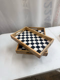 Black and white check enameled wood nesting trays, set of 2